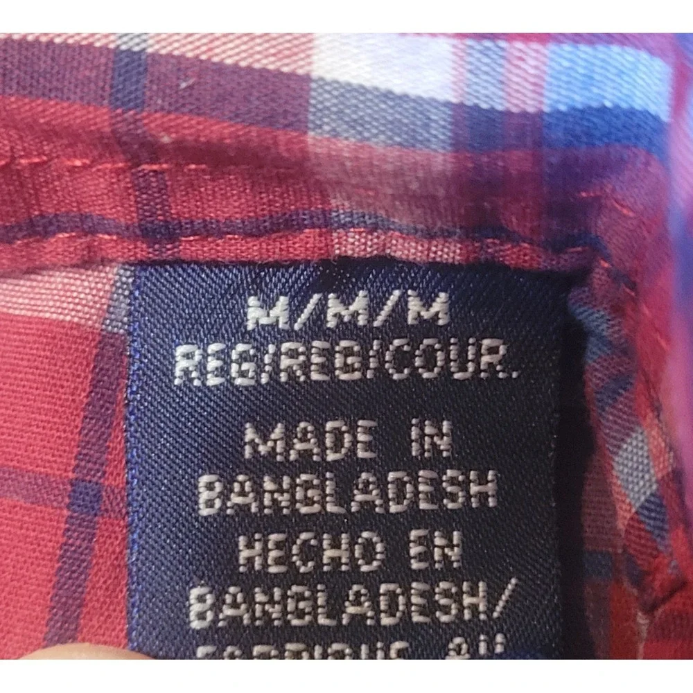 Wrangler Western Pearl Snap Shirt Boys Youth Medium Red‎ Plaid Long Sleeve EUC